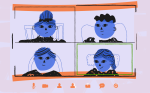 an image of several cartoon figures in a video chat